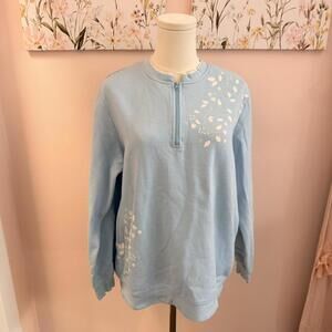 Blair Light Blue Floral Quarter Zip Sweatshirt Size L